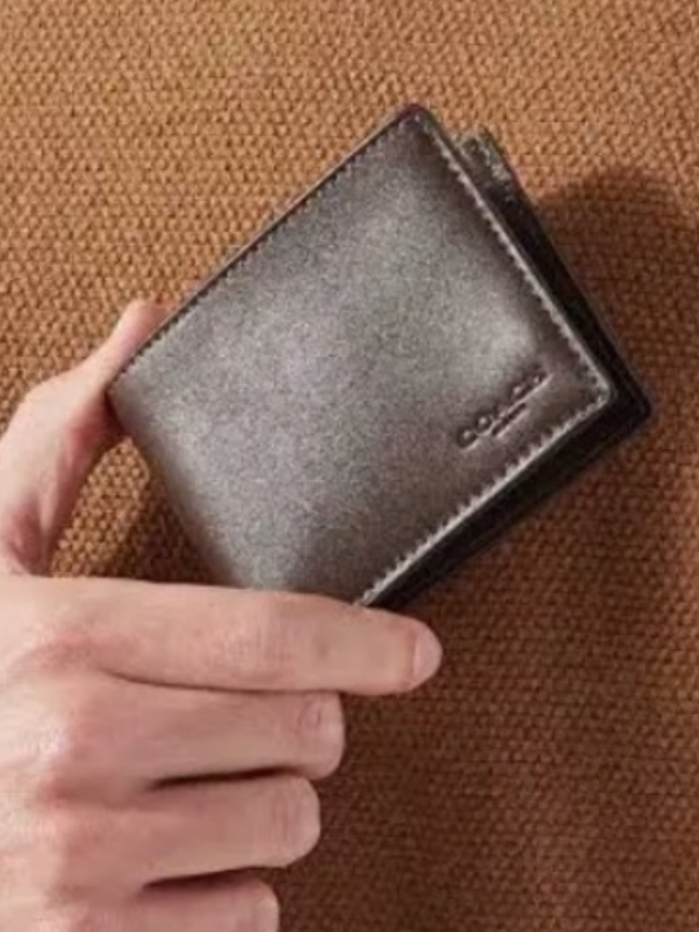 Coach Calf Leather Bi-Fold Wallet in Dark Brown with Cowhide Tan Interior